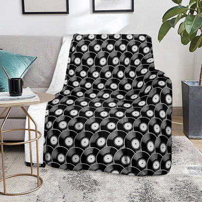 Black Vinyl Record Pattern Print Blanket