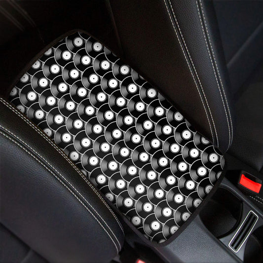 Black Vinyl Record Pattern Print Car Center Console Cover