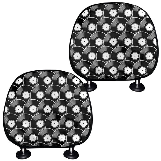 Black Vinyl Record Pattern Print Car Headrest Covers