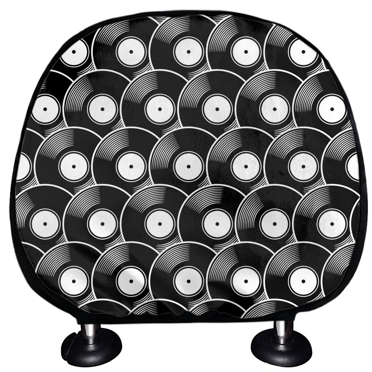 Black Vinyl Record Pattern Print Car Headrest Covers