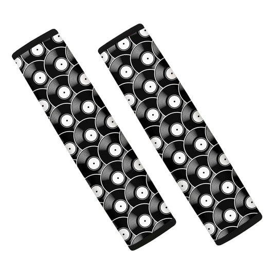 Black Vinyl Record Pattern Print Car Seat Belt Covers