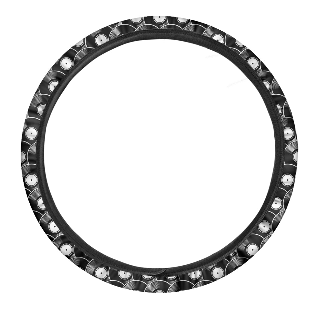 Black Vinyl Record Pattern Print Car Steering Wheel Cover