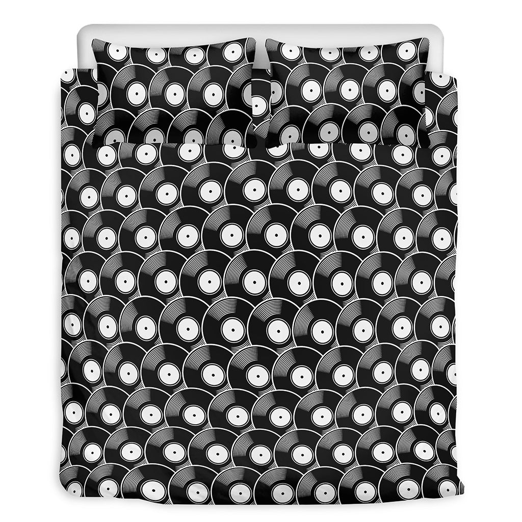 Black Vinyl Record Pattern Print Duvet Cover Bedding Set