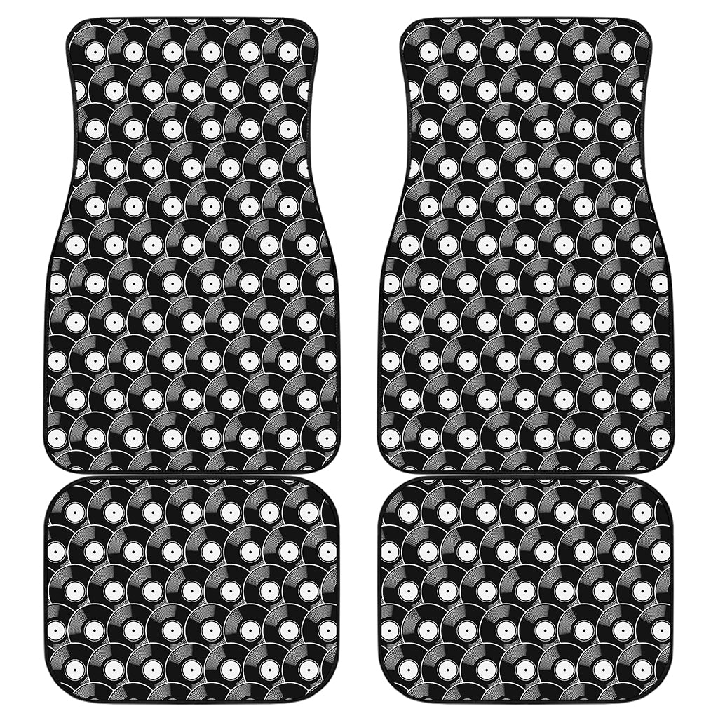 Black Vinyl Record Pattern Print Front and Back Car Floor Mats