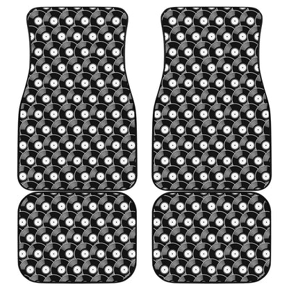 Black Vinyl Record Pattern Print Front and Back Car Floor Mats