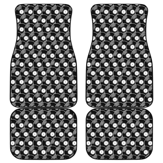 Black Vinyl Record Pattern Print Front and Back Car Floor Mats