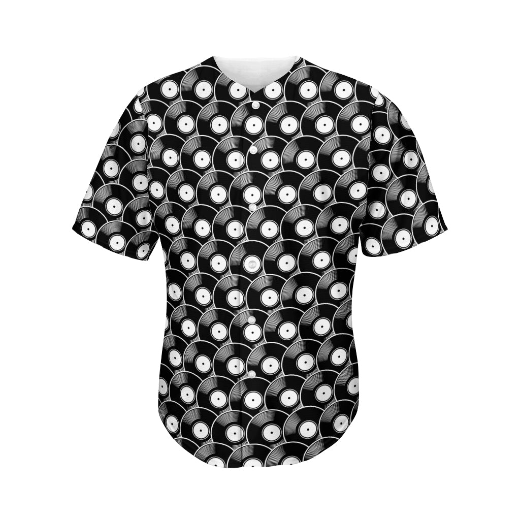 Black Vinyl Record Pattern Print Men's Baseball Jersey