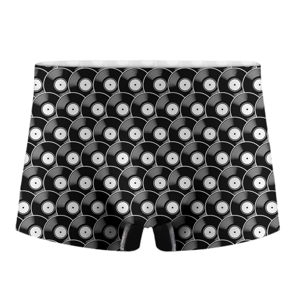 Black Vinyl Record Pattern Print Men's Boxer Briefs