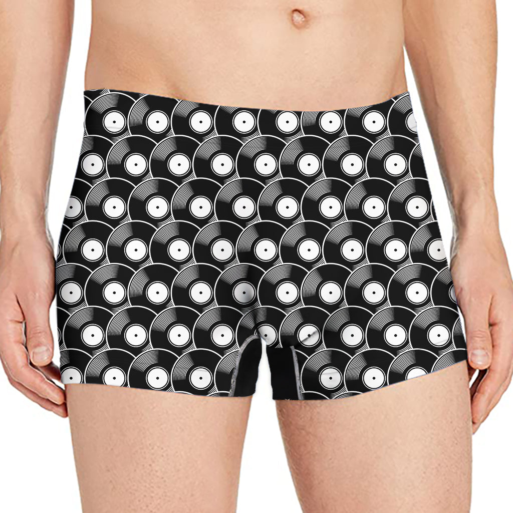Black Vinyl Record Pattern Print Men's Boxer Briefs