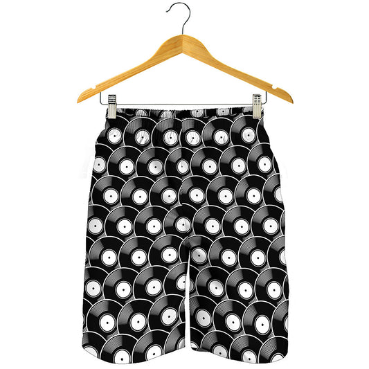 Black Vinyl Record Pattern Print Men's Shorts