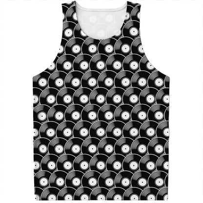 Black Vinyl Record Pattern Print Men's Tank Top