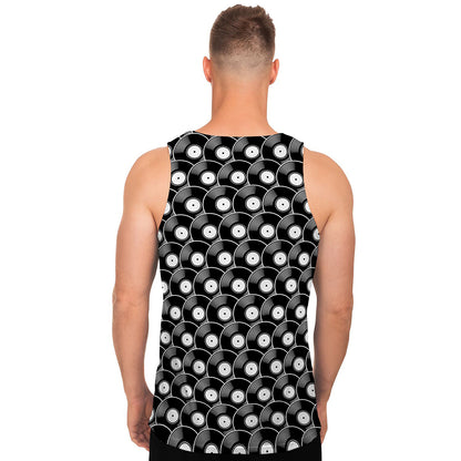 Black Vinyl Record Pattern Print Men's Tank Top