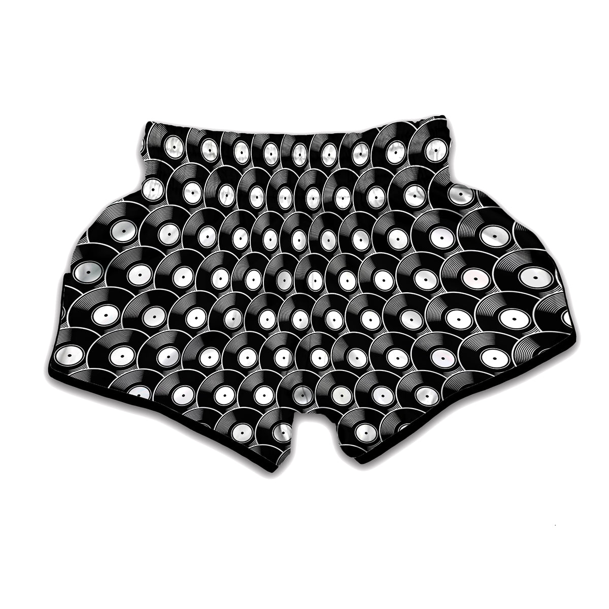 Black Vinyl Record Pattern Print Muay Thai Boxing Shorts