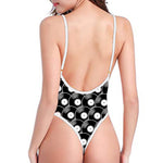 Black Vinyl Record Pattern Print One Piece High Cut Swimsuit