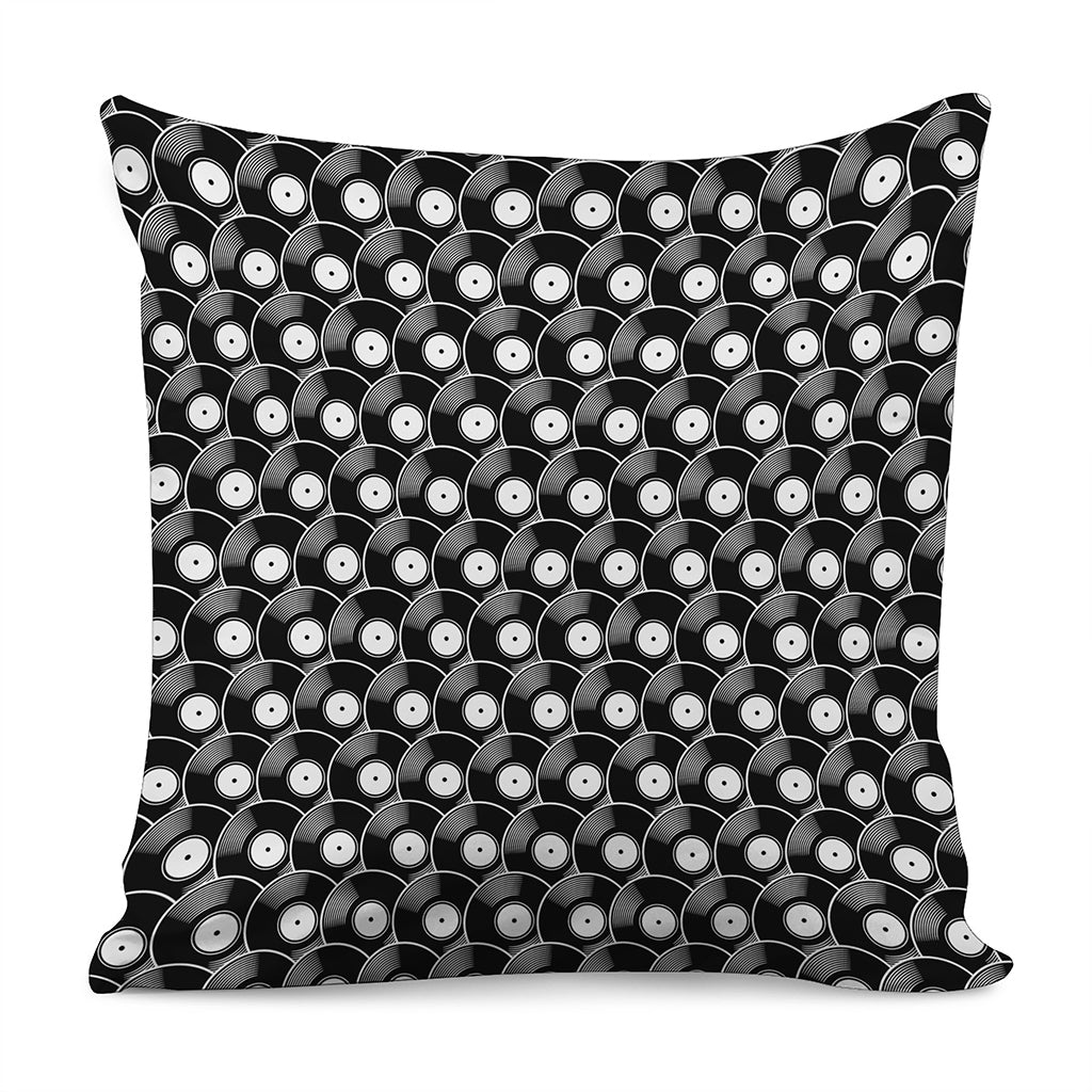 Black Vinyl Record Pattern Print Pillow Cover