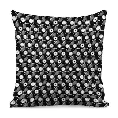 Black Vinyl Record Pattern Print Pillow Cover
