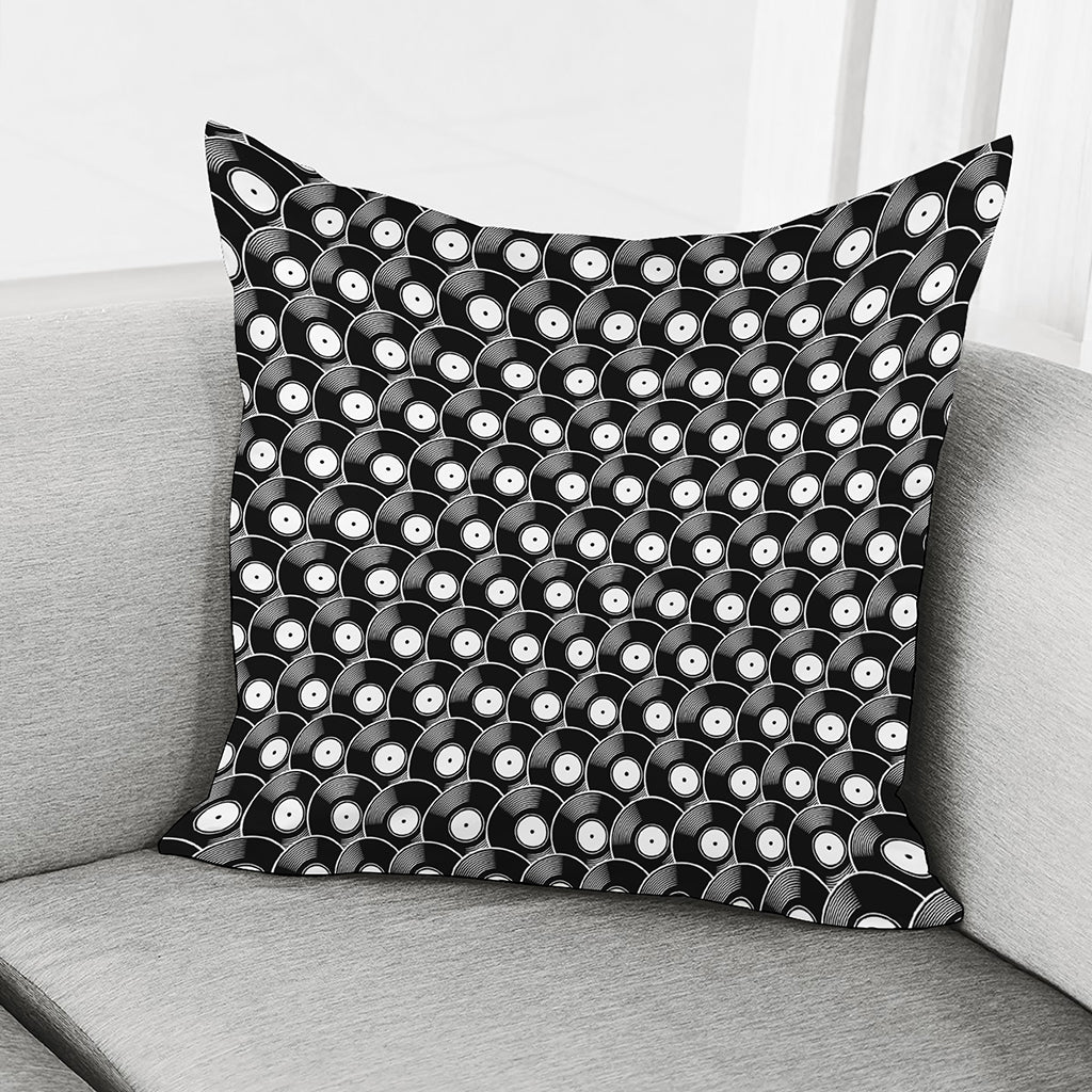 Black Vinyl Record Pattern Print Pillow Cover