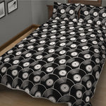 Black Vinyl Record Pattern Print Quilt Bed Set