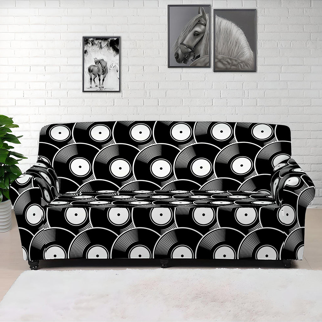 Black Vinyl Record Pattern Print Sofa Cover