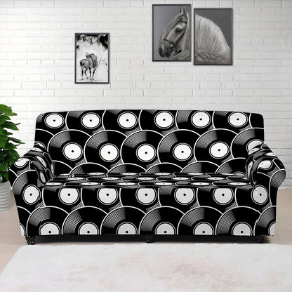 Black Vinyl Record Pattern Print Sofa Cover