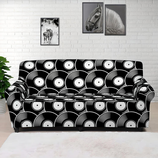 Black Vinyl Record Pattern Print Sofa Cover