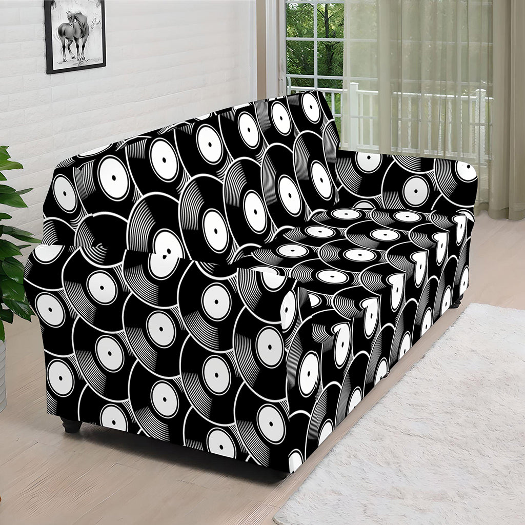 Black Vinyl Record Pattern Print Sofa Cover