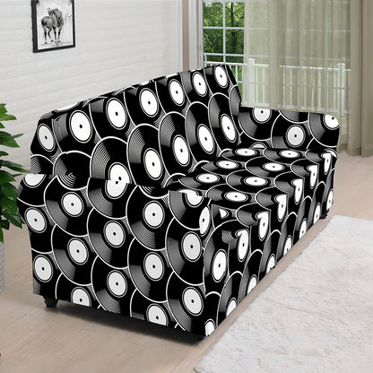 Black Vinyl Record Pattern Print Sofa Cover
