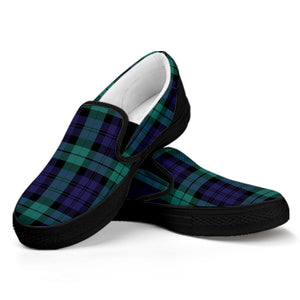 Black Watch Scottish Tartan Print Black Slip On Shoes