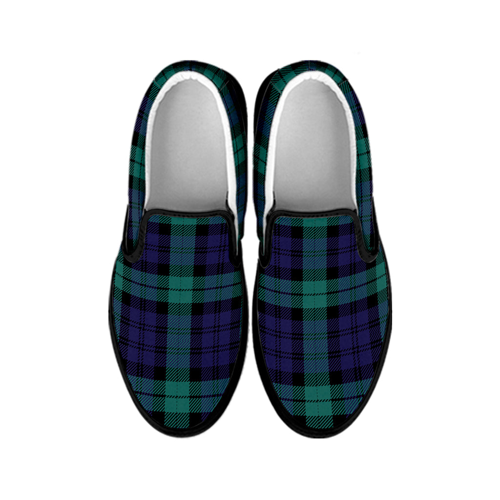 Black Watch Scottish Tartan Print Black Slip On Shoes