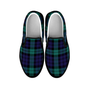 Black Watch Scottish Tartan Print Black Slip On Shoes