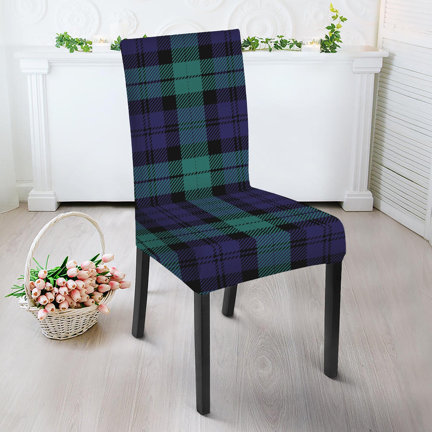 Black Watch Scottish Tartan Print Dining Chair Slipcover