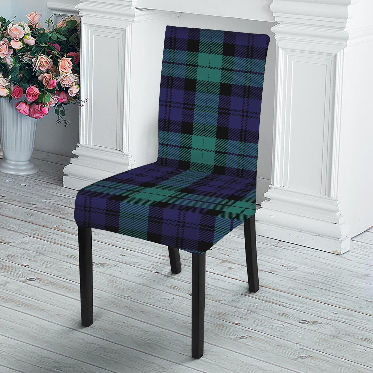Black Watch Scottish Tartan Print Dining Chair Slipcover