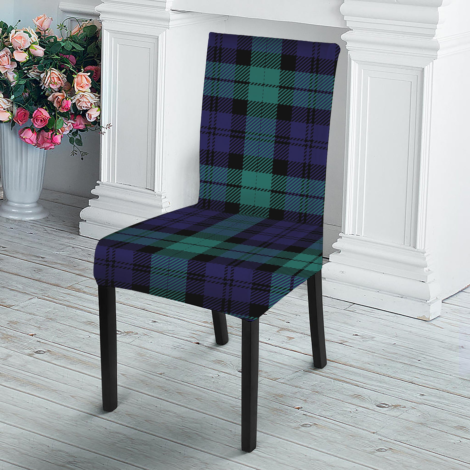 Black Watch Scottish Tartan Print Dining Chair Slipcover