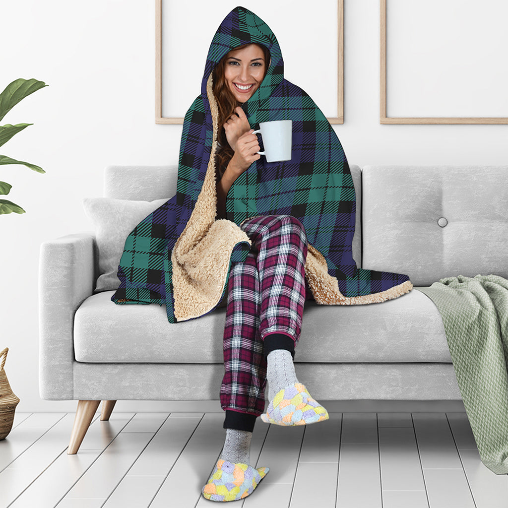 Black Watch Scottish Tartan Print Hooded Blanket