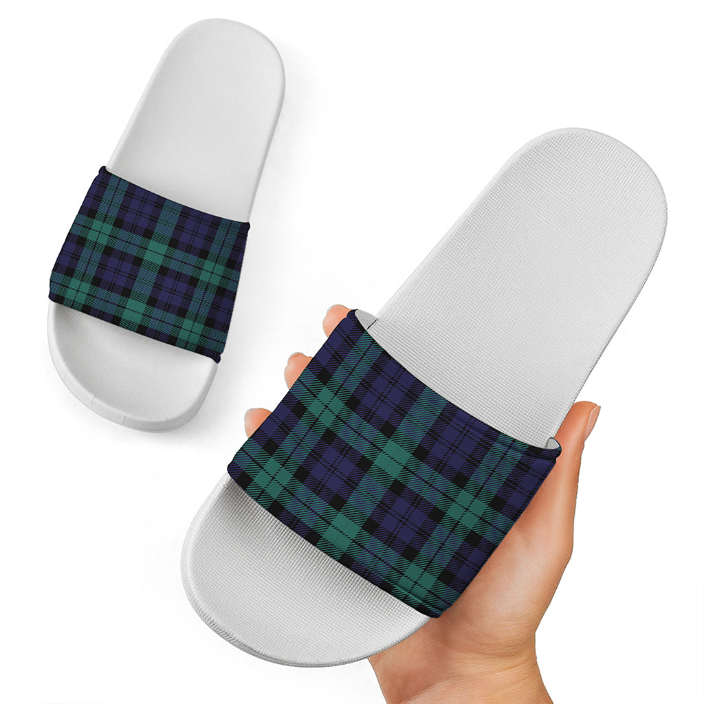 Black Watch Scottish Tartan Print White Slide Sandals