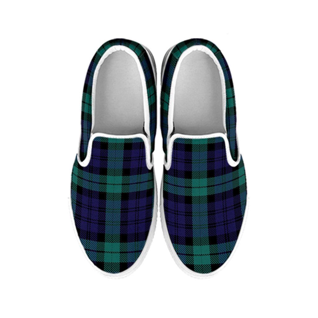 Black Watch Scottish Tartan Print White Slip On Shoes