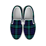 Black Watch Scottish Tartan Print White Slip On Shoes