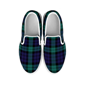 Black Watch Scottish Tartan Print White Slip On Shoes