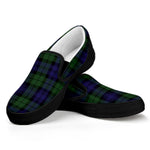 Black Watch Tartan Pattern Print Black Slip On Shoes