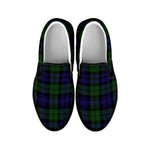 Black Watch Tartan Pattern Print Black Slip On Shoes
