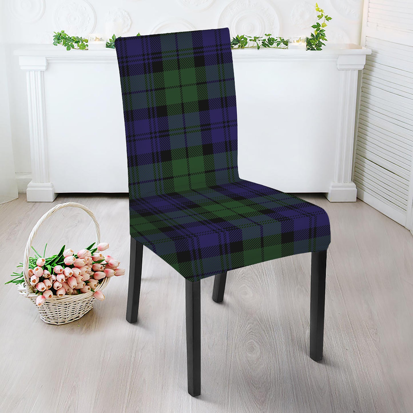 Black Watch Tartan Pattern Print Dining Chair Slipcover