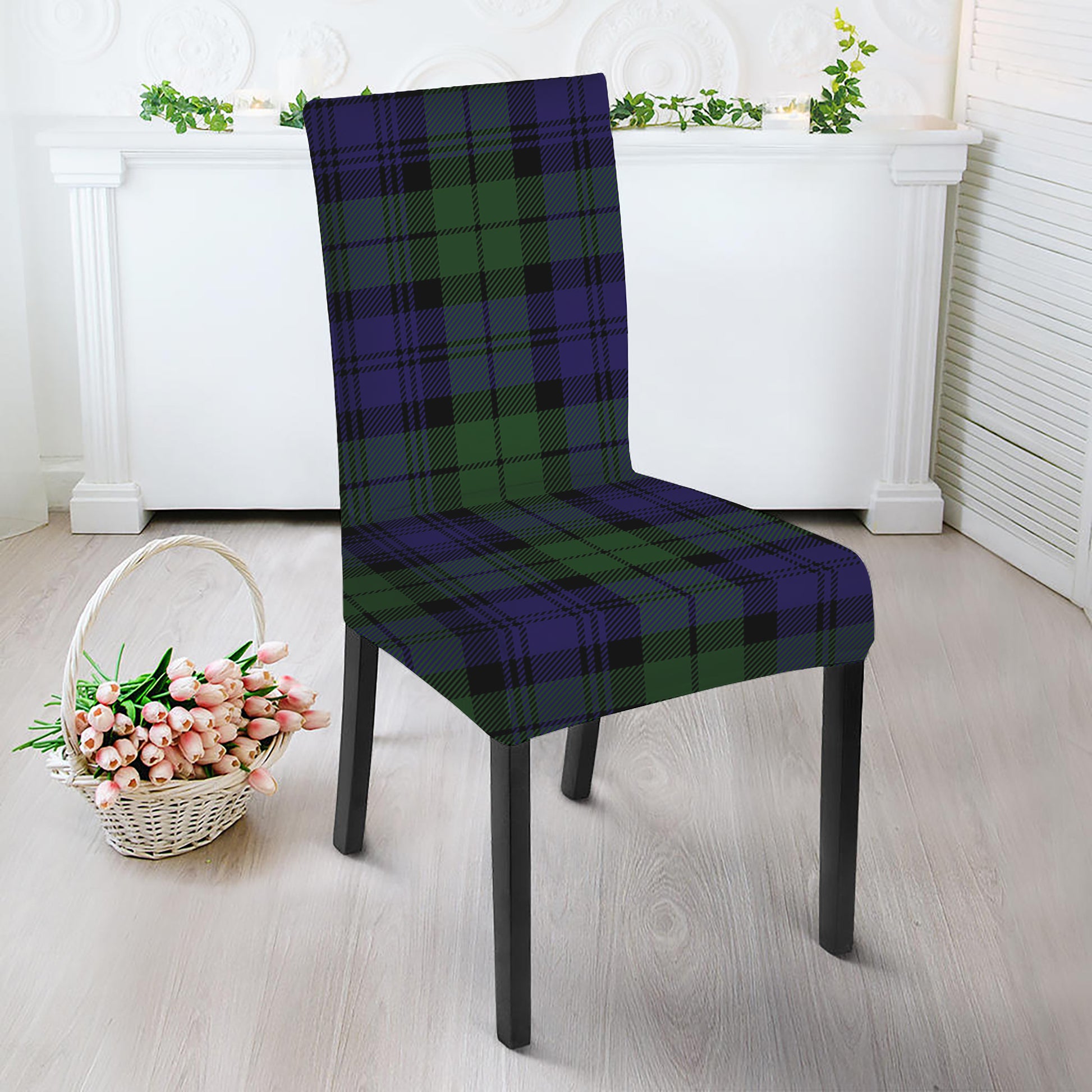 Black Watch Tartan Pattern Print Dining Chair Slipcover
