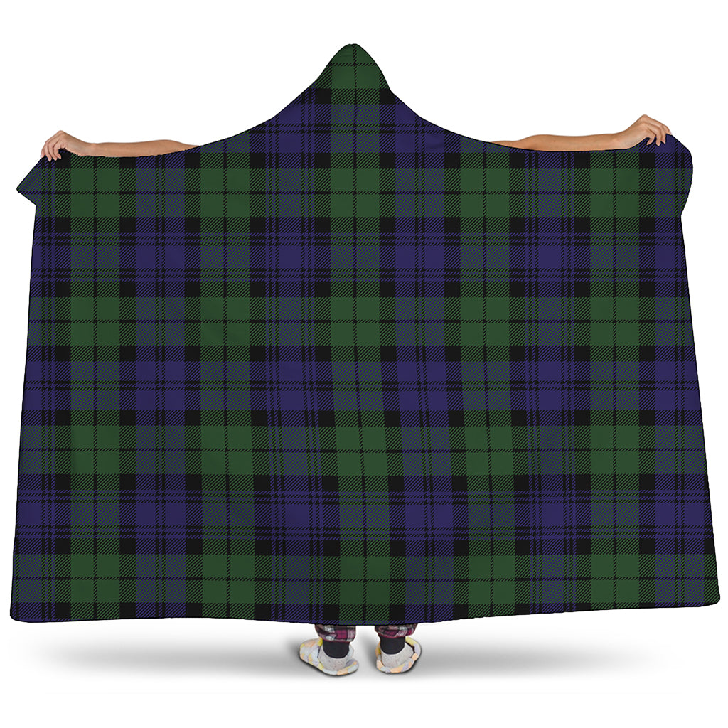 Black Watch Tartan Pattern Print Hooded Blanket