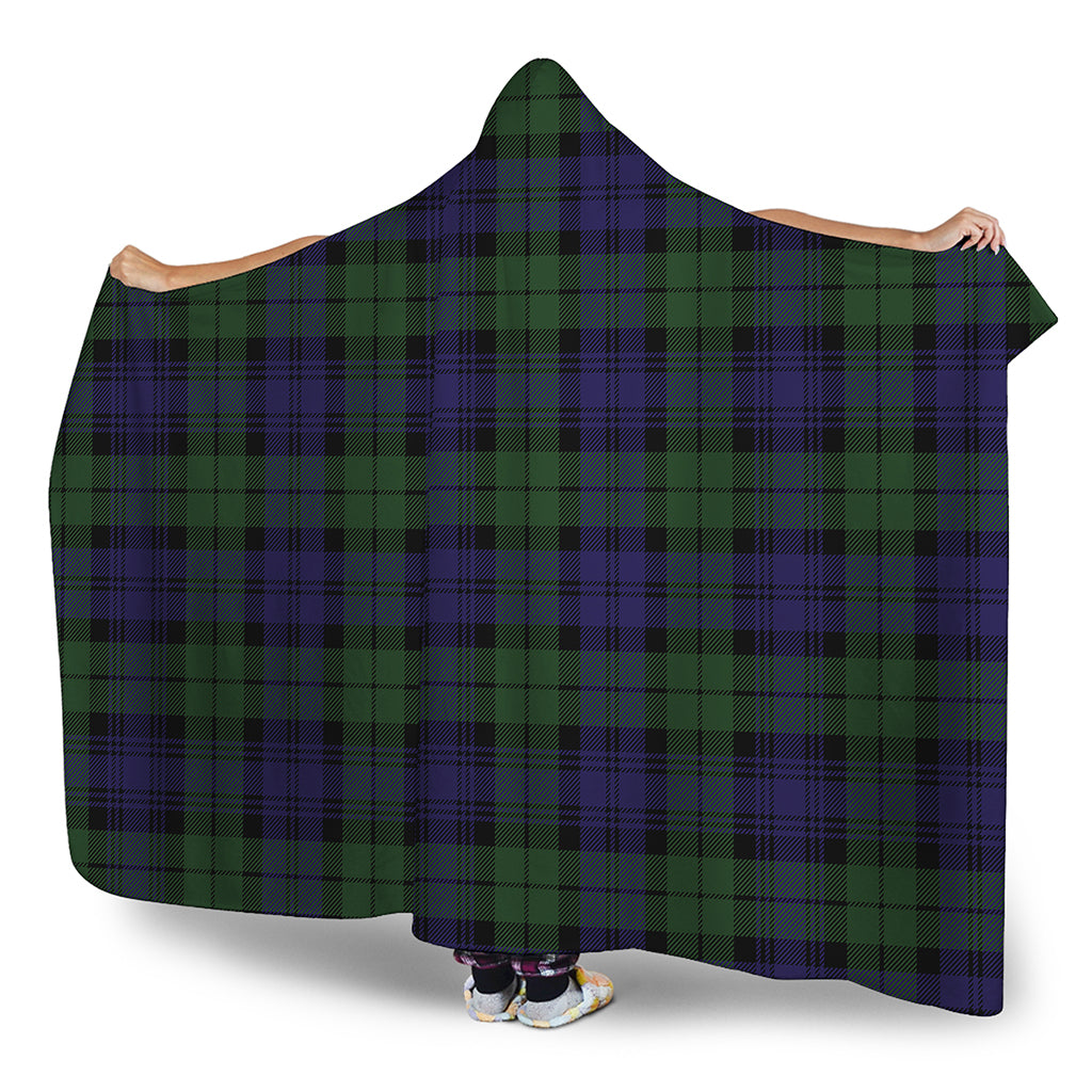 Black Watch Tartan Pattern Print Hooded Blanket