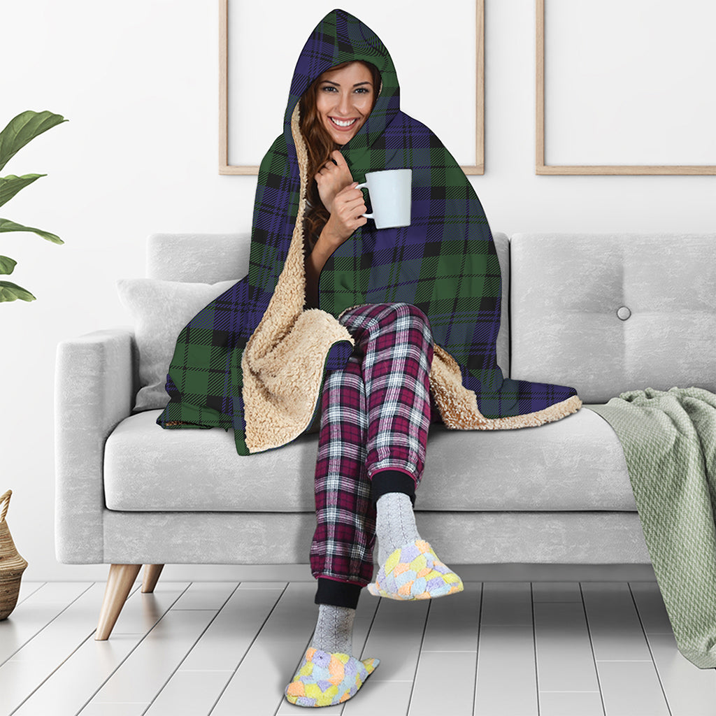 Black Watch Tartan Pattern Print Hooded Blanket