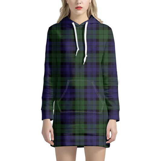 Black Watch Tartan Pattern Print Hoodie Dress