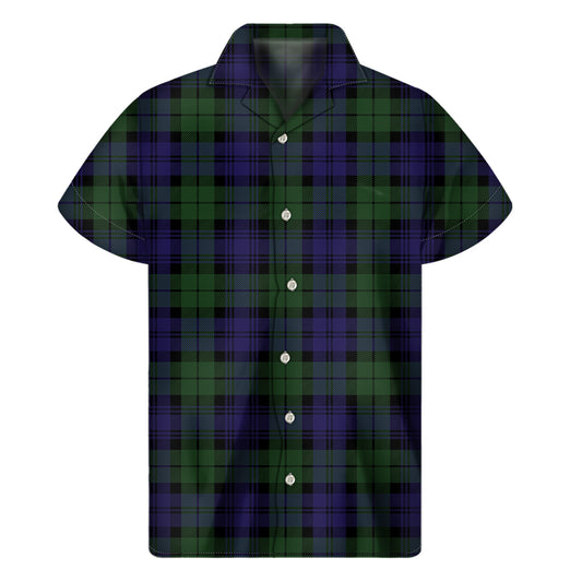 Black Watch Tartan Pattern Print Men's Short Sleeve Shirt