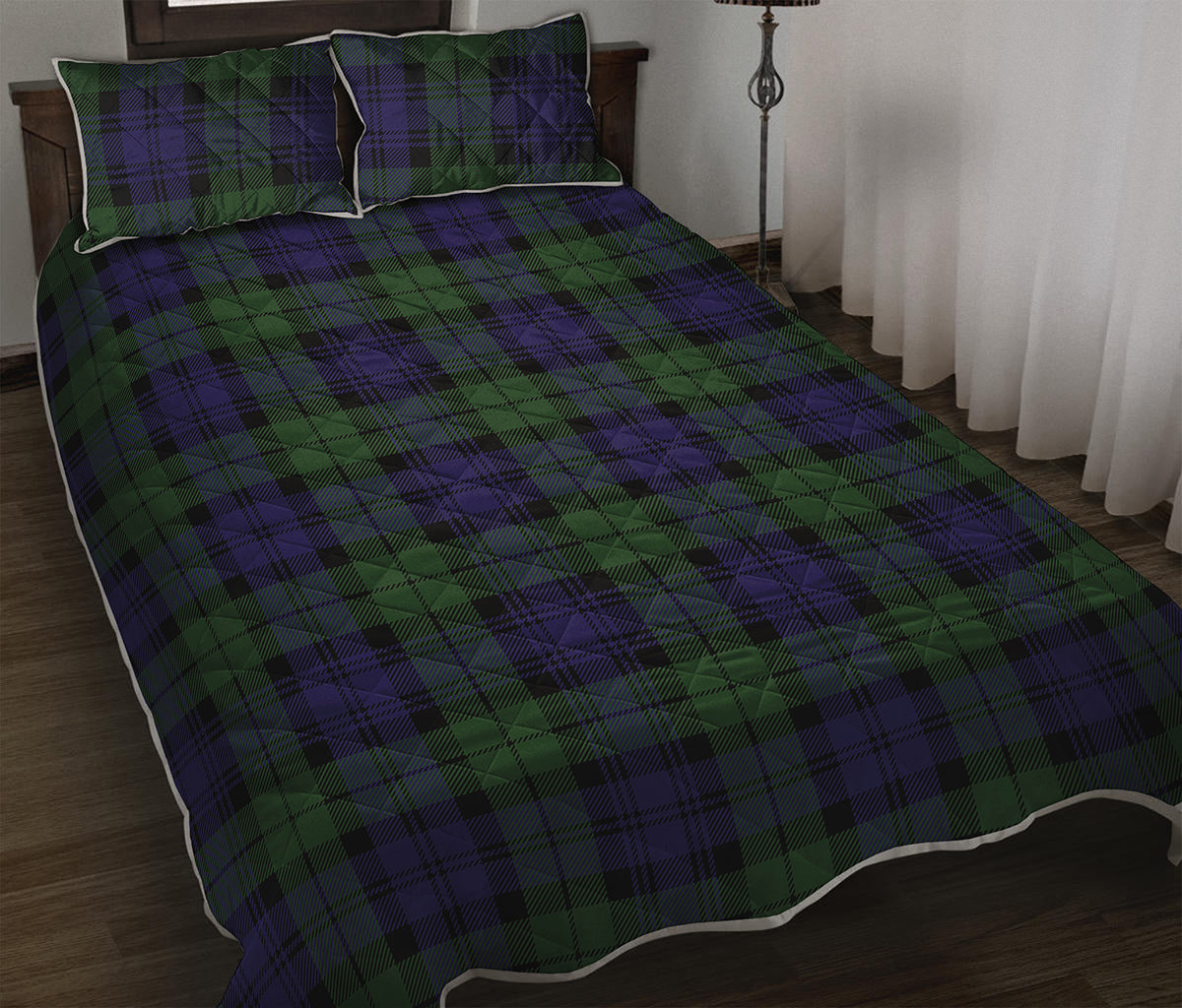 Black Watch Tartan Pattern Print Quilt Bed Set