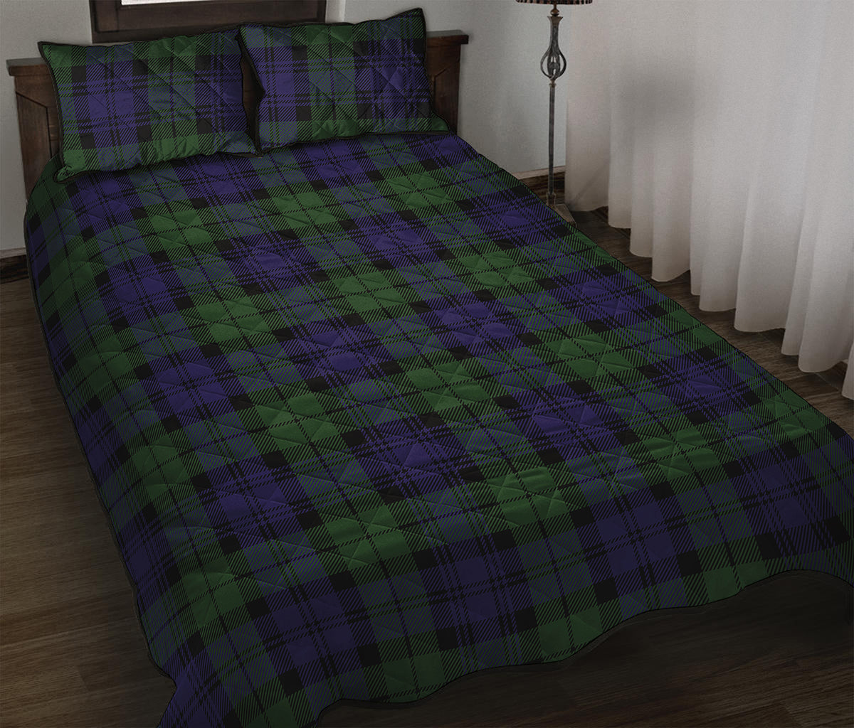 Black Watch Tartan Pattern Print Quilt Bed Set
