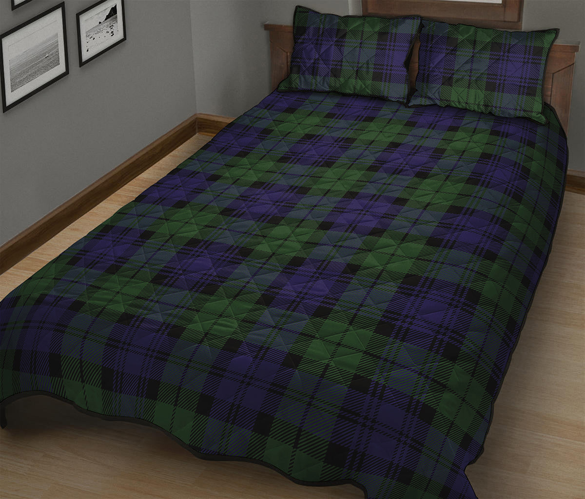 Black Watch Tartan Pattern Print Quilt Bed Set